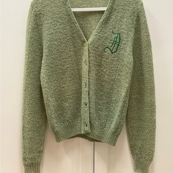 1950s Sage Green Women's Cardigan Sweater Monogram D - V neck Very Good Cond. - Picture 8 of 8